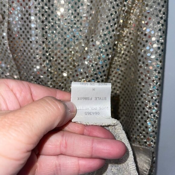 Three Flaggs Vintage Womens Shirt Size Medium Gold Metallic Glitter Long Sleeve - Picture 9 of 10